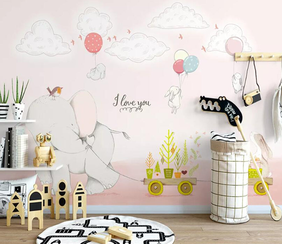 3D Rabbit Elephant WC2100 Wall Murals