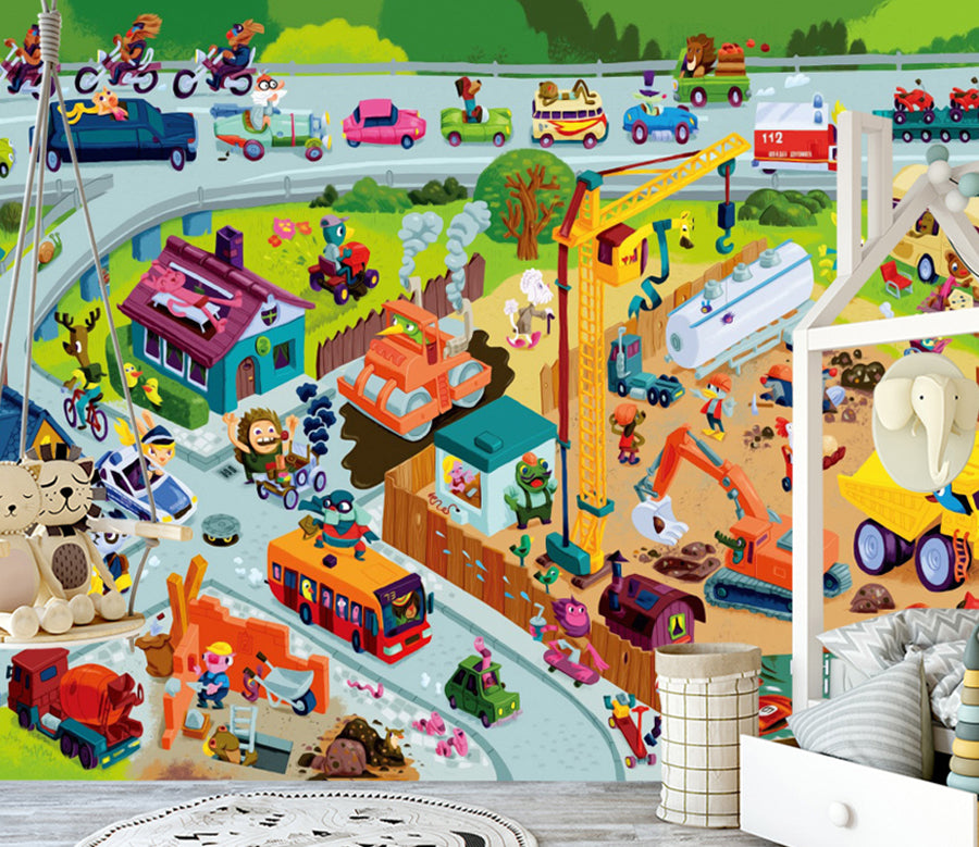 3D Cartoon Car WG468 Wall Murals