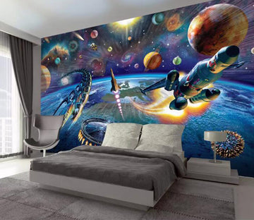 3D Earth Rocket WG823 Wall Murals