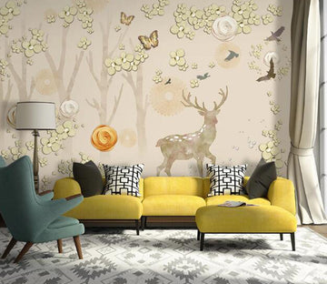 3D Deer Butterfly WC1420 Wall Murals