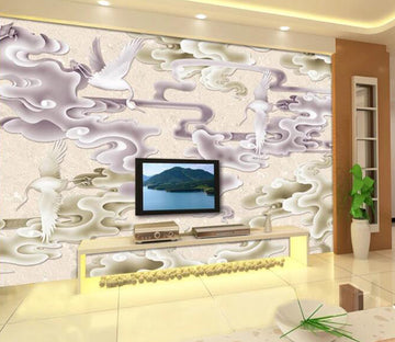 3D White Crane WC1298 Wall Murals