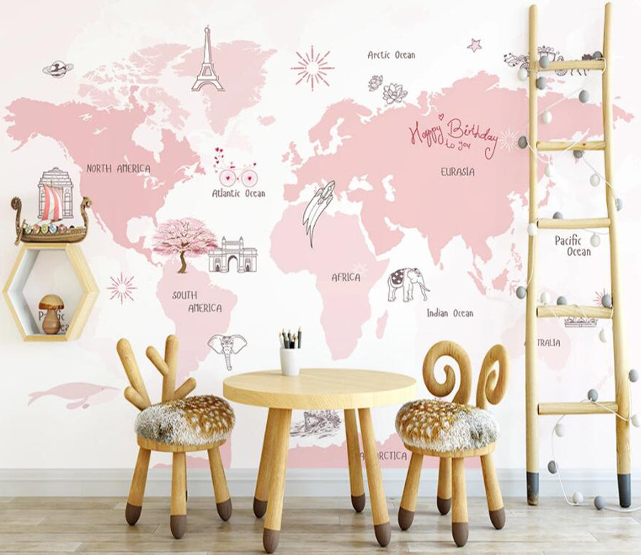 3D Tower Pink Map WG1157 Wall Murals