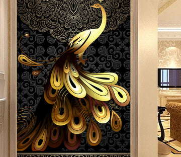 3D Golden Peacock WG073 Wall Murals