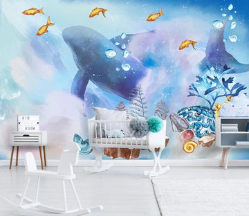 3D Whale Goldfish WC2546 Wall Murals