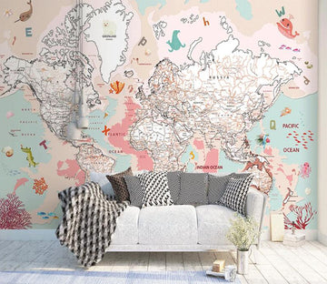 3D Pink World Map WC1536 Wall Murals