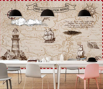3D Lighthouse Ship WC1424 Wall Murals