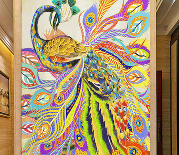 3D Painted Peacock WG126 Wall Murals