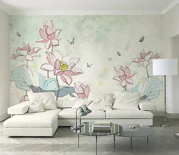 3D Lotus Butterfly WG498 Wall Murals