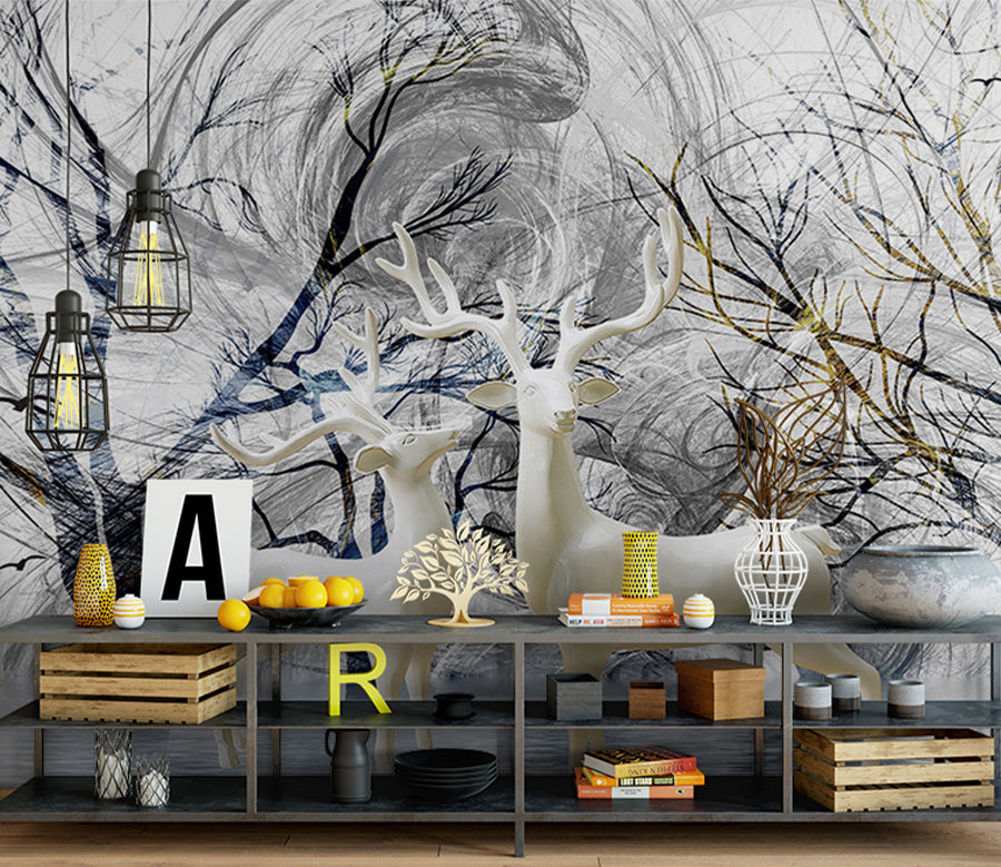 3D White Deer WG304 Wall Murals