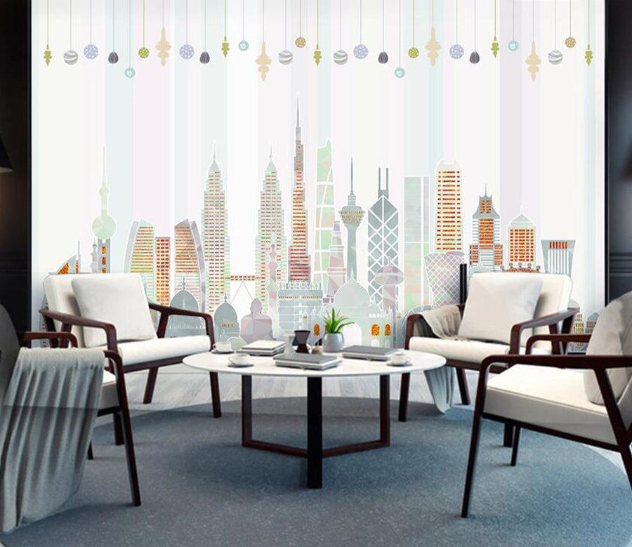 3D Colored Building WC2226 Wall Murals