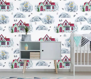 3D Red House Tree WG1053 Wall Murals