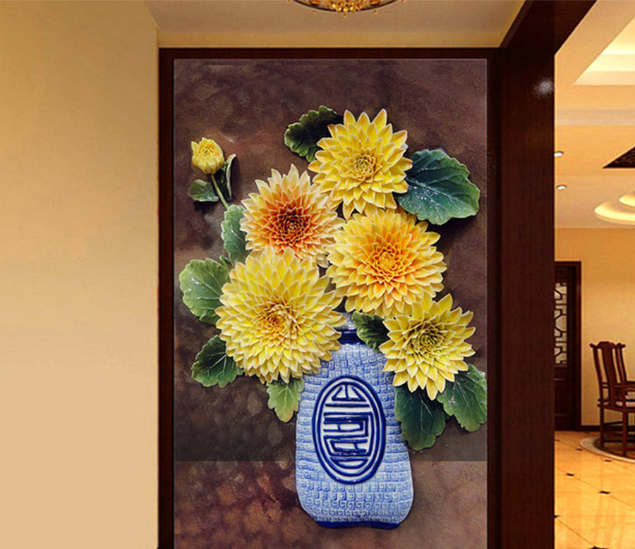 3D Yellow Daisy WG064 Wall Murals