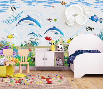 3D Coral Dolphins WG448 Wall Murals