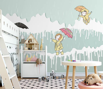 3D Raining Umbrella WC2235 Wall Murals