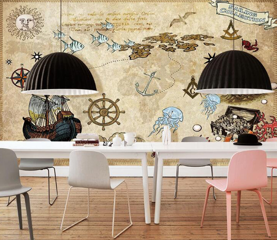 3D Jellyfish Boat WC1421 Wall Murals