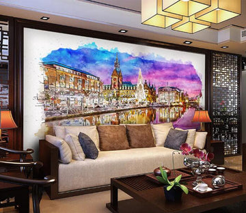 3D Purple City WG1079 Wall Murals