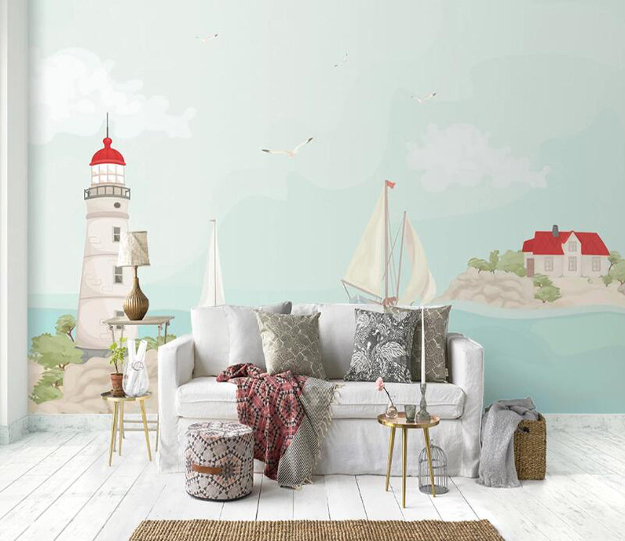 3D Seagull Boat WC2165 Wall Murals