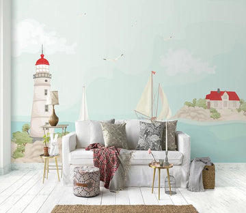 3D Seagull Boat WC2165 Wall Murals