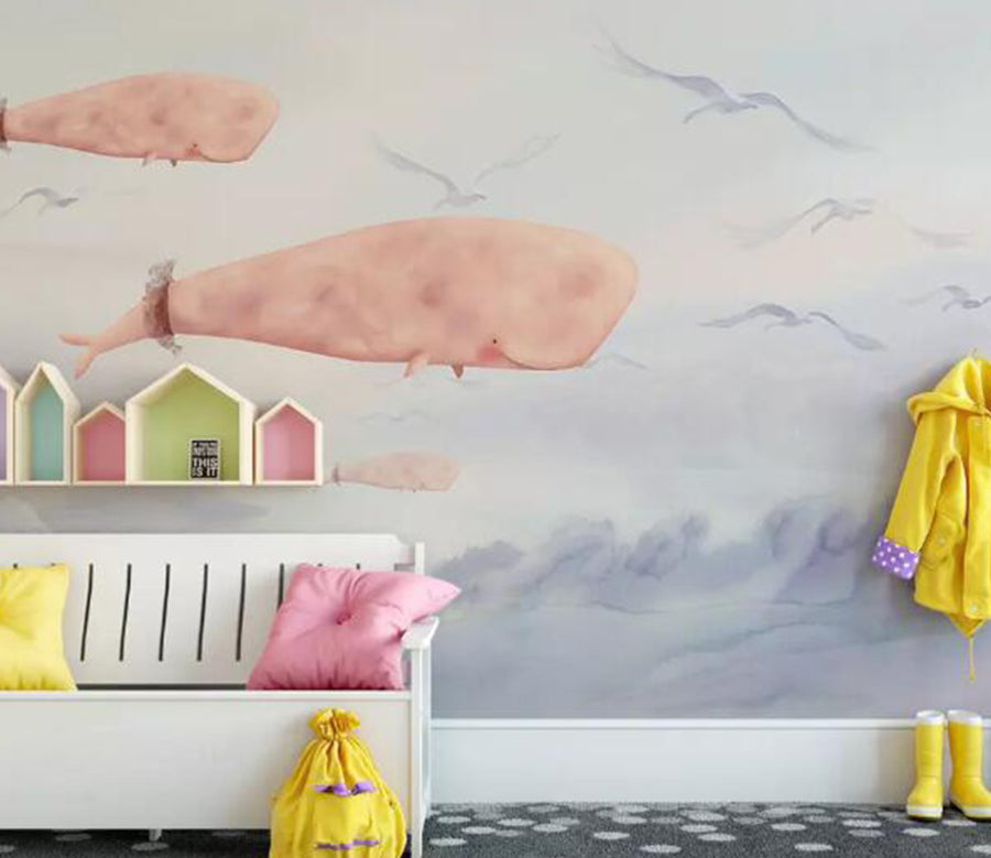 3D Pink Whale WG775 Wall Murals