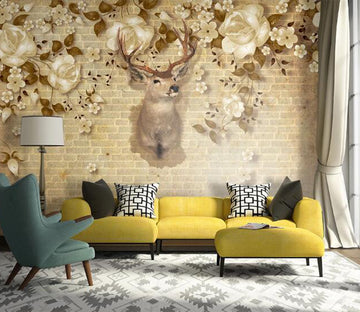 3D Brick Wall Deer WC1439 Wall Murals