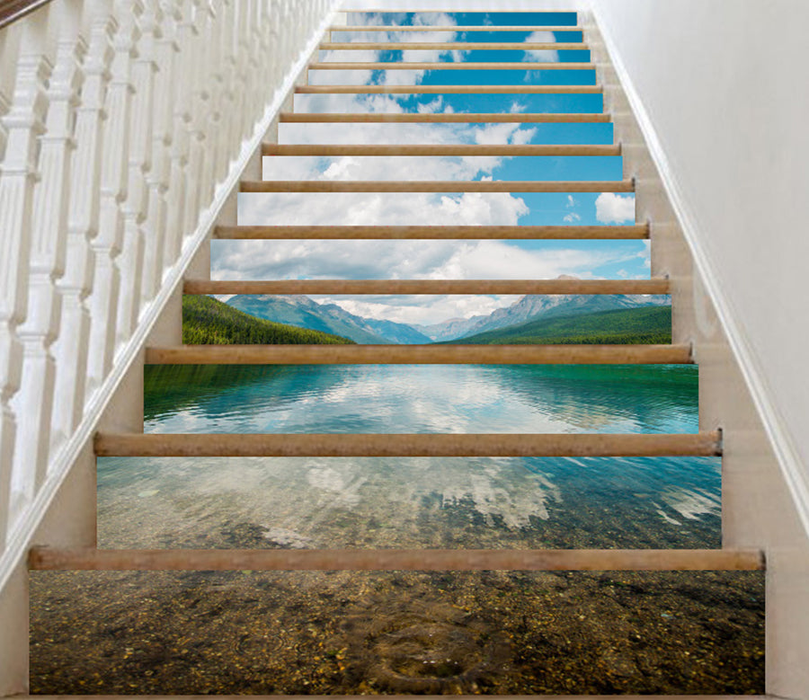 3D Still Lake In The Mountains 094 Stair Risers