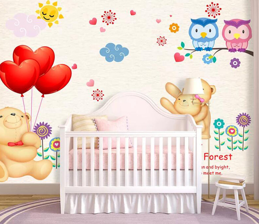 3D Flower Bear Owl WC1504 Wall Murals