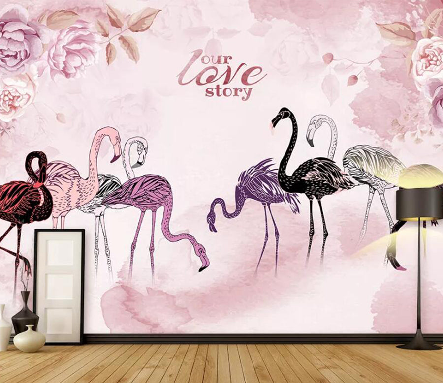 3D Colored Flamingo WC1563 Wall Murals