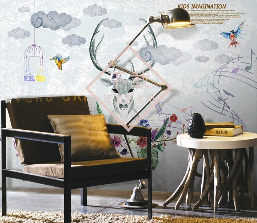3D Deer Bird Note WC1519 Wall Murals