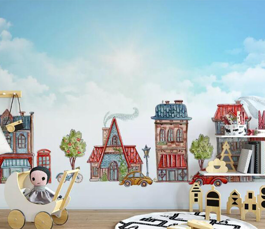 3D Red Building WG975 Wall Murals