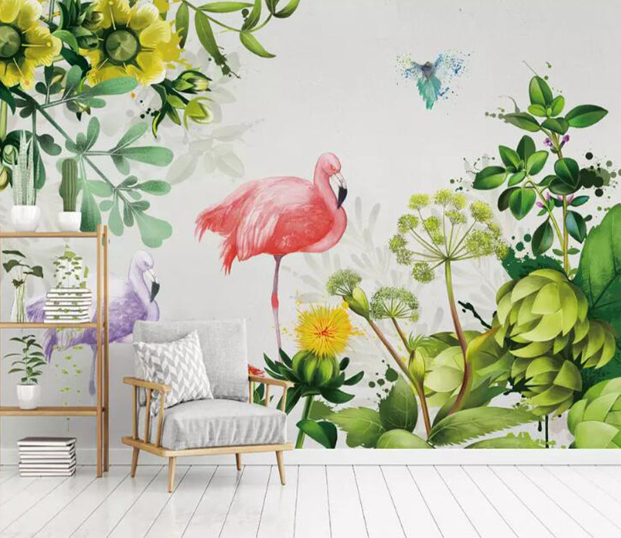 3D Daisy Flamingo WG786 Wall Murals