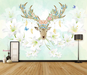 3D Deer Lily WC1624 Wall Murals
