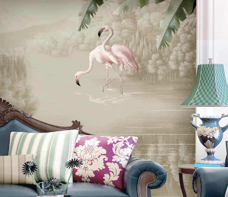 3D Pink Flamingo WC1682 Wall Murals