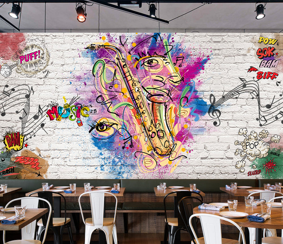 3D Saxophone Note WG378 Wall Murals