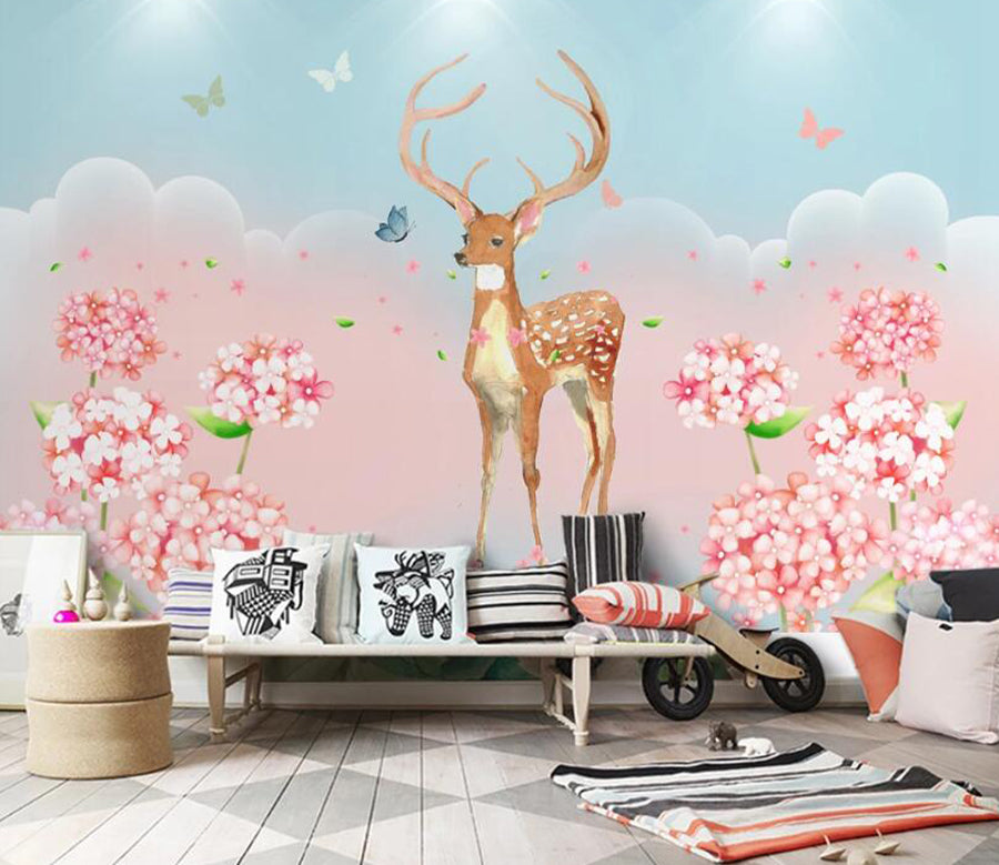 3D Sika Deer Flower WC2123 Wall Murals