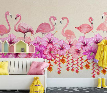 3D Flower Flamingo WG793 Wall Murals