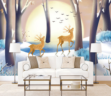 3D Sunset Sika Deer WG361 Wall Murals
