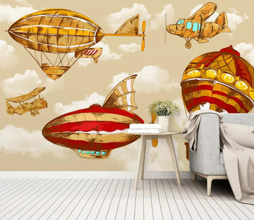 3D Orange Spaceship WC2028 Wall Murals