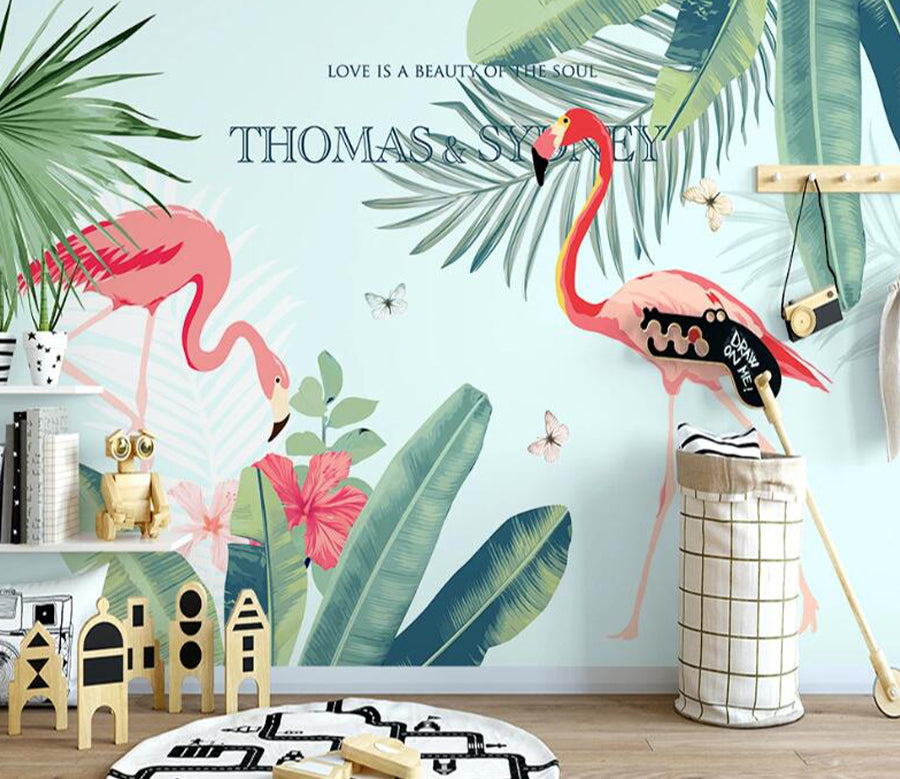 3D Flamingo Leaves WC2095 Wall Murals