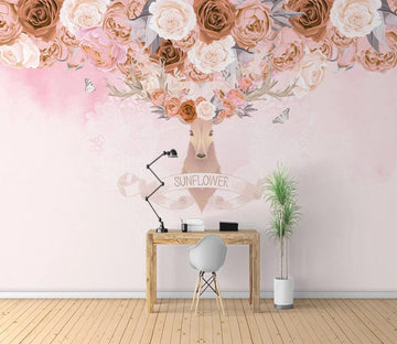 3D Deer Red Rose WG1169 Wall Murals