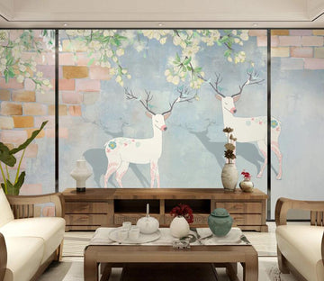3D White Deer Brick WC1841 Wall Murals