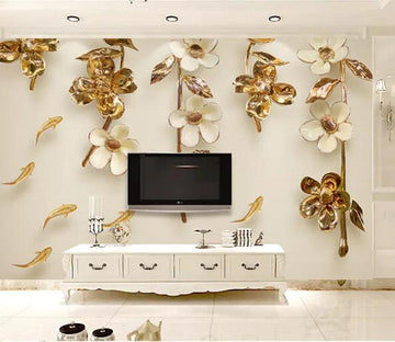 3D Gold Flower WG714 Wall Murals