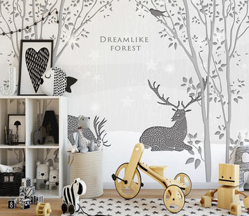 3D Bird Sika Deer WC1922 Wall Murals
