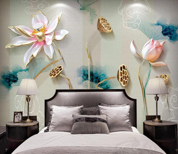 3D Gold Lotus Seed WC1450 Wall Murals