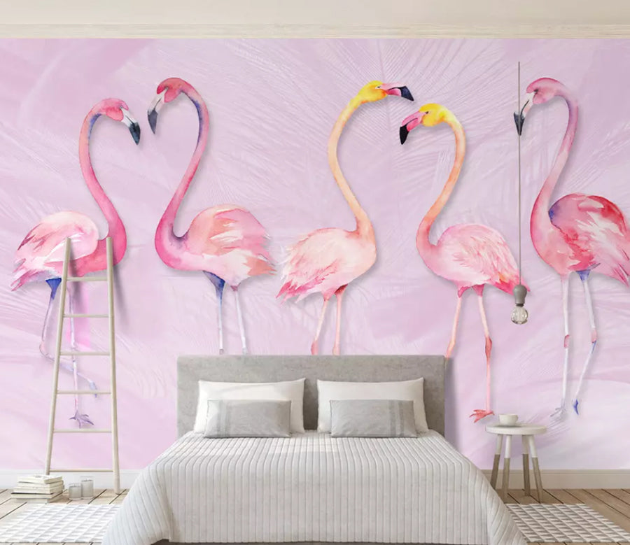 3D Couple Flamingo WG985 Wall Murals