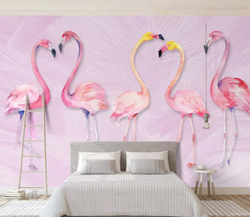 3D Couple Flamingo WG985 Wall Murals