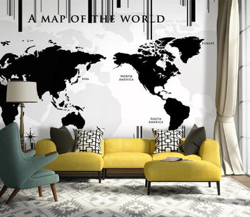3D Black Map WC1525 Wall Murals