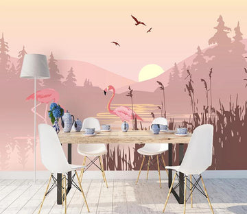 3D Sunset Flamingo WC2225 Wall Murals