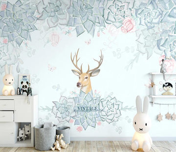 3D Red Rose Deer WC2227 Wall Murals