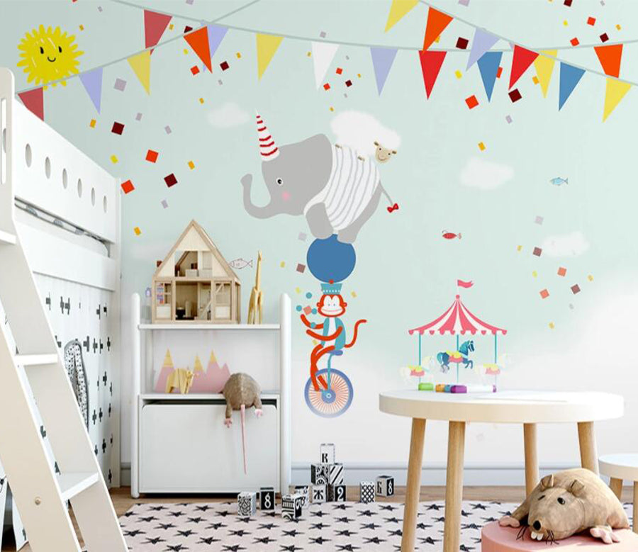 3D Elephant Monkey WG936 Wall Murals