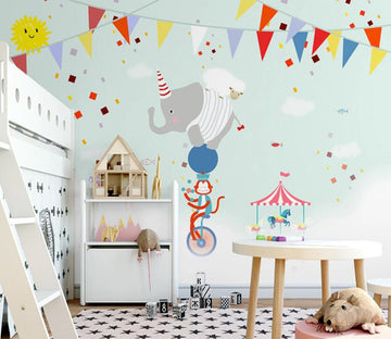 3D Elephant Monkey WG936 Wall Murals